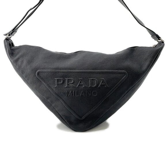 PRADA Triangle Shoulder Bag Leather Black 2VY007 - Picture 1 of 12